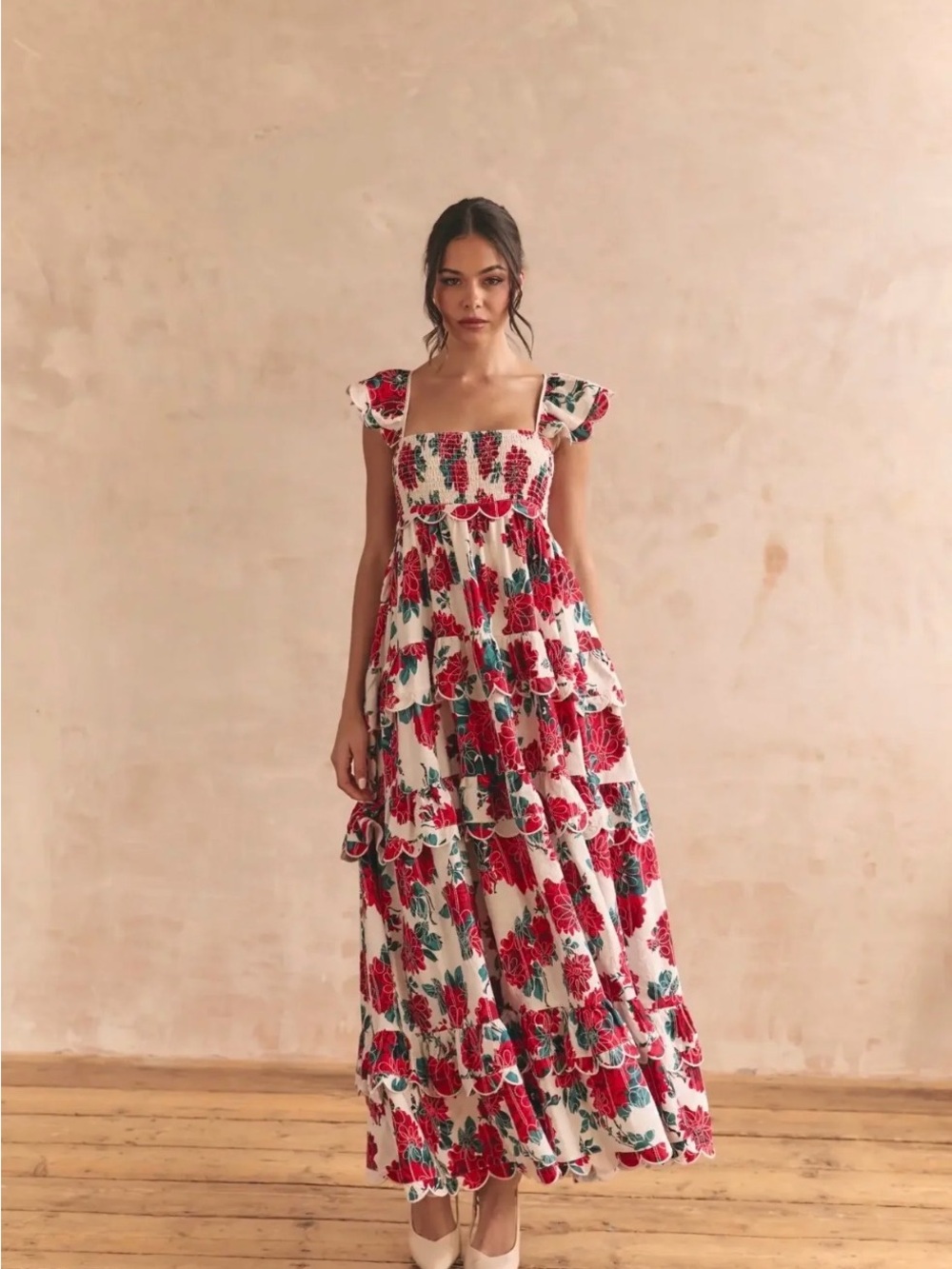 ALB by Anne Louise Boutique Monaco Rose Tiered and Smocked Maxi Dress